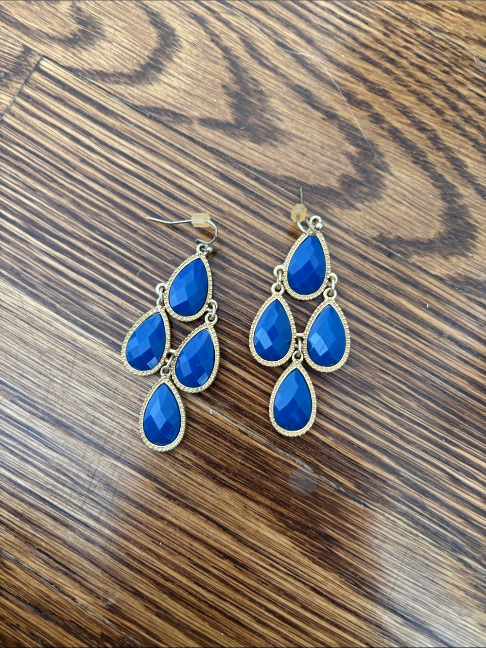 Gold-Tone Blue Teardrop Dangle Earrings - Women Jewelry